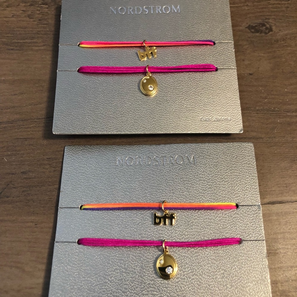 Two sets of two BFF friendship charm bracelets